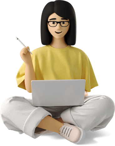 Woman sitting with laptop and stylus