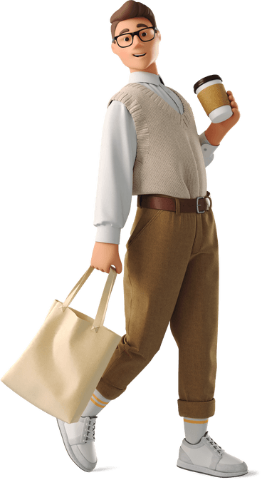 Young man walking with coffee